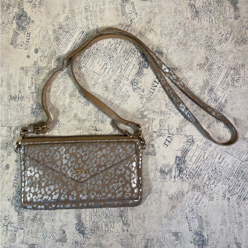LODIS Metallic Leopard Print Leather Crossbody Wallet Bag